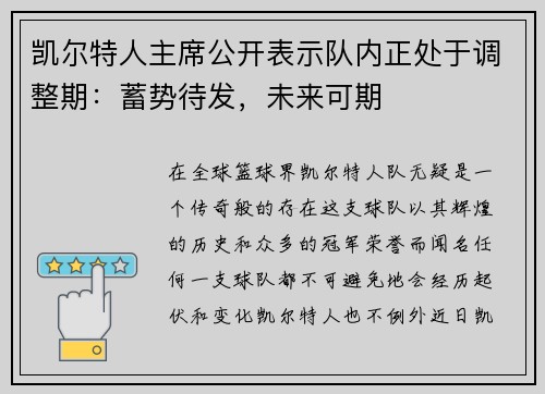 凯尔特人主席公开表示队内正处于调整期：蓄势待发，未来可期